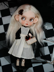 Vintage Lace Apron Blythe Black Outfit On Doll Display | ToastDoll