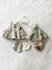 White Green Floral OB11 Dress Set Flat Lay | ToastDoll