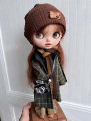 Handmade Outfit for Blythe/Obitsu, Dark Green Plaid Coat Set