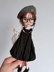 Black Bubble Blythe BJD Dress Set On Doll Display | ToastDoll