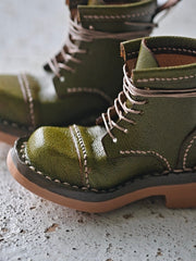 Green Vintage Leather Blythe Boots Close-up | ToastDoll