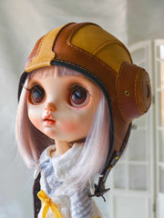 Leather Aviator Blythe Hat - Handmade Doll Accessory - ToastDoll