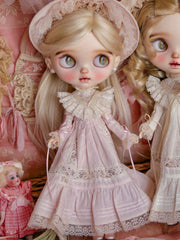 Vintage Lace Blythe Pink Dress Front View | ToastDoll