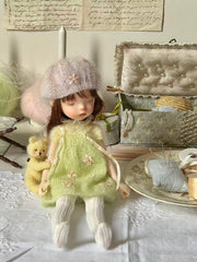 Green Floral Knit BJD Dress Set - Handmade Doll Clothes - ToastDoll