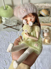 Green Floral Knit BJD Dress Set - Handmade Doll Clothes - ToastDoll