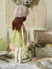 Green Floral Knit BJD Dress Set - Handmade Doll Clothes - ToastDoll
