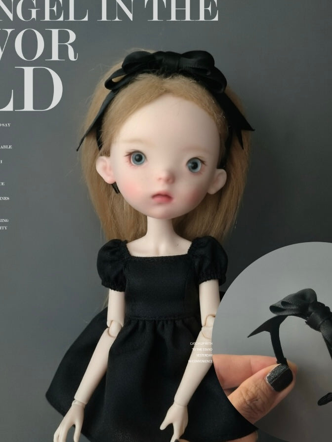 Black Bow 1/6 BJD Headband On Doll Display | ToastDoll