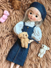 Handmade Outfit for Blythe/Obitsu,Denim Pinafore Dress with White Puffy Sleeves Blouse