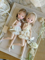 Cream Lace Tutu Blythe BJD Set On Doll Display | ToastDoll