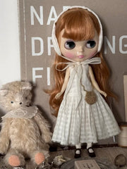White Grid Blythe Dress On Doll Display | ToastDoll