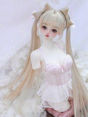 Handmade BJD Wig, Twin High Pigtails with Straight Bangs