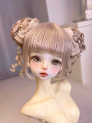 Handmade Blythe/BJD Wig, Short Bouncy Waves with Straight Bangs and Buns
