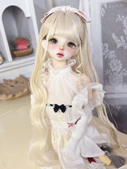 Handmade BJD Wig, Long Loose Curls with Bow