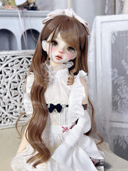 Handmade BJD Wig, Long Loose Curls with Bow
