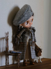 Gray Plaid Overcoat Blythe Outfit Side View | ToastDoll