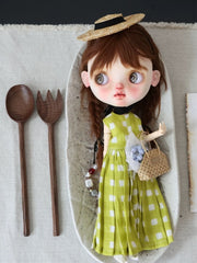 Green Check Blythe Dress Detail | ToastDoll