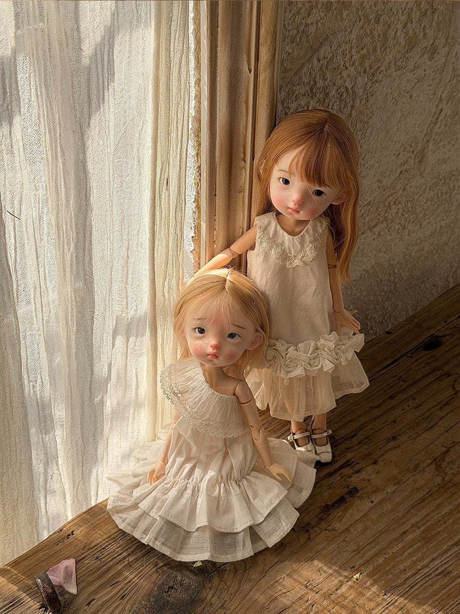 White Ruched Cotton Blythe BJD Dress | ToastDoll