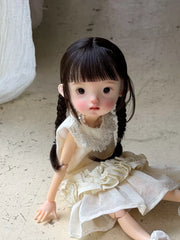 White Lace Ruffle Blythe BJD Dress On Doll Display | ToastDoll