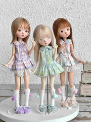 Pastel Plaid Blythe 1/6 BJD Set On Doll Display | ToastDoll