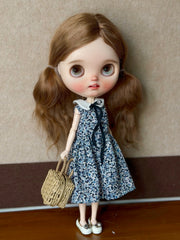 Blue Floral Blythe 1/6 BJD Dress Front View | ToastDoll