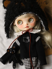 Fluffy Bear Plaid Blythe Outfit - Handmade Doll Clothes - ToastDoll