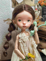 Brown Low Bubble Braids Handmade 1/6 BJD Wig On Doll Display | ToastDoll