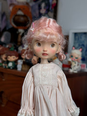 Curly Bangs Twin Braided Buns BJD Wig - Handmade Doll Hair - ToastDoll