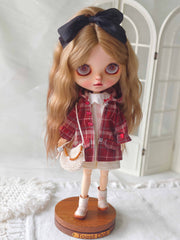 Handmade Outfit for Blythe/Obitsu,Red Plaid Overcoat Set