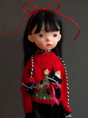 Handmade Outfit for Blythe/Obitsu,Red Kitten Sweater Mittens Set