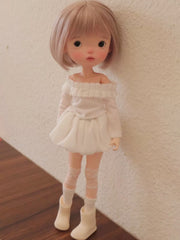 Off-Shoulder Pastel Blythe BJD White Outfit On Doll Display | ToastDoll