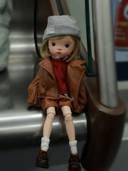 Brown Leather Jacket Blythe BJD Outfit Sitting Pose | ToastDoll