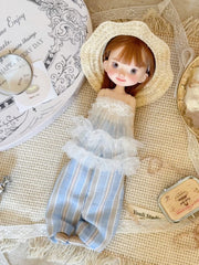 Summer Resort White Blue Blythe 1/6 BJD Outfit On Doll Display | ToastDoll