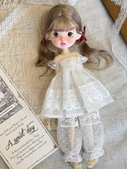 White Lace Mesh Blythe 1/6 BJD Outfit On Doll Display | ToastDoll