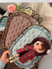 Handmade Doll Display Tray, Rattan Wicker