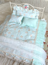 Handmade Doll Miniature Furniture, Bed and Bedding Set