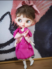 Handmade Outfit for Blythe/Obitsu, Fuchsia Acetate Bow Dress