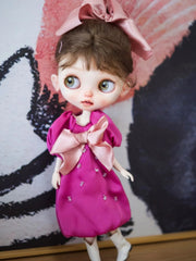 Handmade Outfit for Blythe/Obitsu, Fuchsia Acetate Bow Dress
