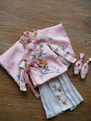 Pink Embroidered Chinese Blythe Set - Handmade Doll Clothes - ToastDoll