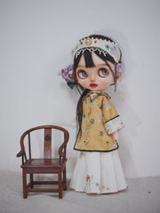 Yellow Embroidered Chinese Blythe Set - Handmade Doll Clothes - ToastDoll