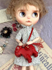 Red Leather Horse Handmade Blythe Bags On Doll Display | ToastDoll