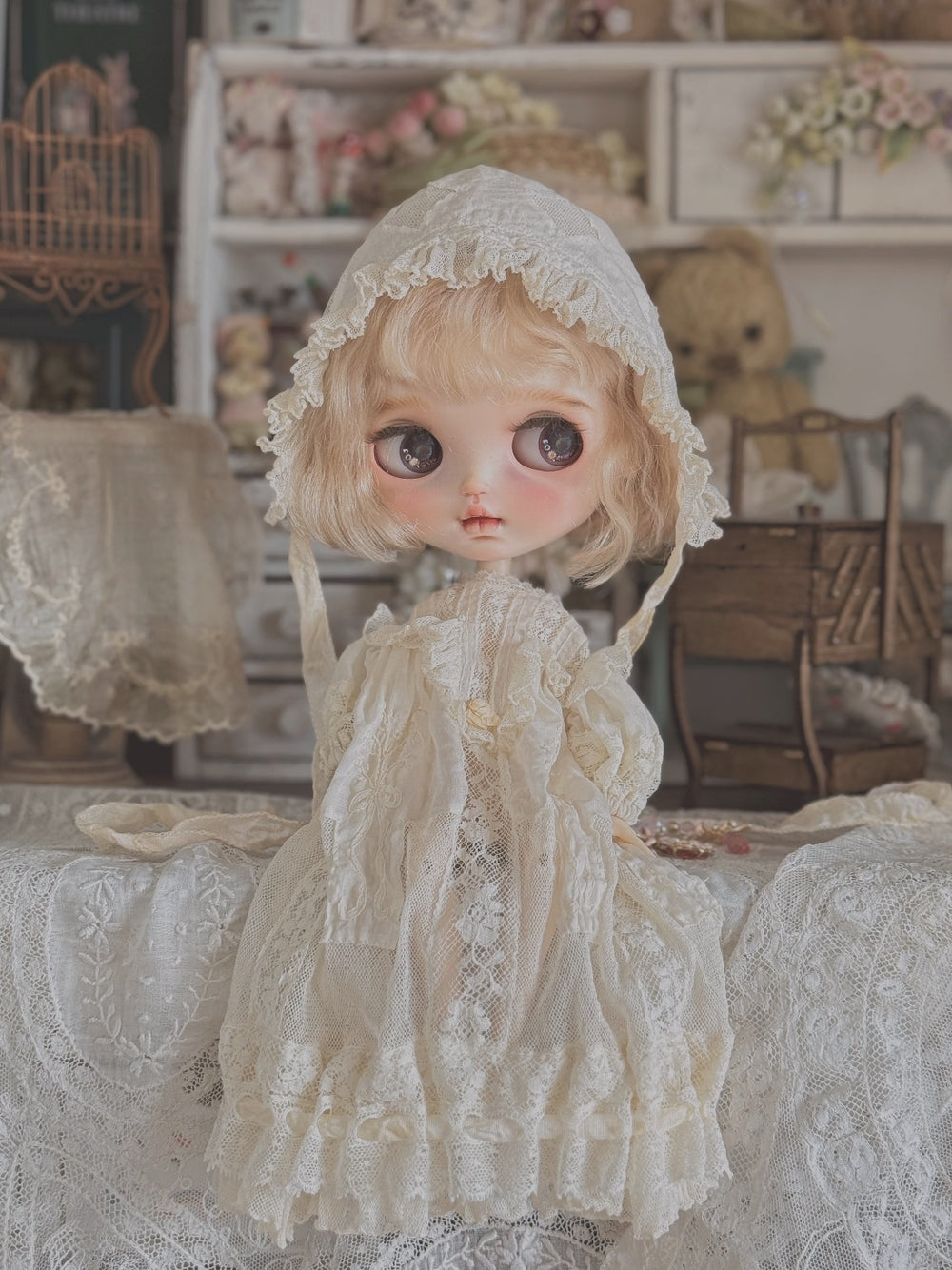 Soft White Lace Blythe Dress Set Front View | ToastDoll