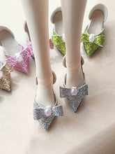 Glitter Pearl Bow Silver Blythe High Heels | ToastDoll