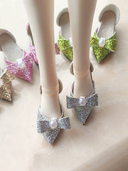 Glitter Pearl Bow Silver Blythe High Heels | ToastDoll