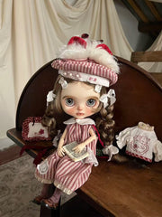Handmade Outfit for Blythe/Pullip, Red Striped Meow Set