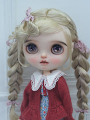Handmade Blythe Wig, Twin Side Braids with Bow Bangs
