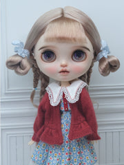 Handmade Blythe Wig, Styled Hair with Braids and Straight Bangs
