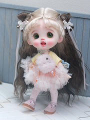 Handmade Ob11 Wig, Two Tone White Dark Waves with Bangs