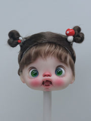 Handmade Ob11 Wig,Twin Side Tiny Buns with Bangs