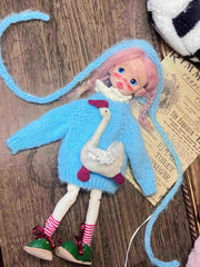 Blue Mohair Swan Blythe BJD Knitwear On Doll Display | ToastDoll