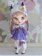 Handmade Outfit for Blythe/Pullip, Country Bunny Hat Pants Set in Purple